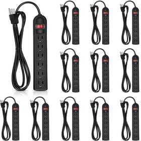 Lia-copkim-17 Copkim 12 Pack 6 Outlet Power Strip Surge Protector Ft Long Flat Plug Electrical E