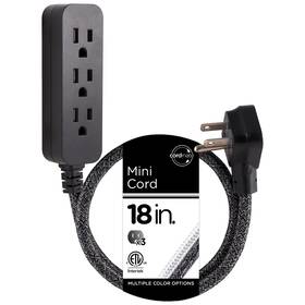 Cordinate 030878472982 Designer Mini 3-outlet Power Strip 18 In Braided Extension Cord Gro