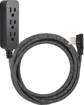50012-t1 Cordinate Designer 15ft Power Strip Surge Protector Ul Listed Black/dark Heather
