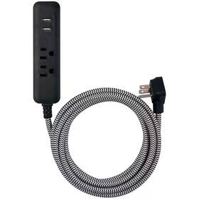 Cordinate 744110030150 10 Ft. 2-outlet 2-usb Port Extension Cord Surge Protector In Black/white