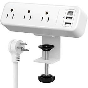 Cosmark 677998314220 Desk Clamp Power Strip With Usb C 3 Outlets Desktop Mount Station