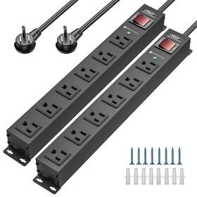 Crst 686654519114 2pack 6 Outlet Heavy Duty Power Strip With Switch 15a/1875w Metal Mountable Powe
