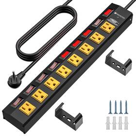 Crst 686654519145 8 Outlet Heavy Duty Power Strip With Individual Switches 15a/1875w Metal Pow