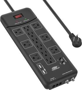 4050joules Crst 696398493175 12-outlet Surge Protector Power Strip With Usb 3.1a Ethernet