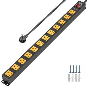 Jug057 Crst 12 Outlet Heavy Duty Long Power Strip Surge Protector Wall Mount Metal