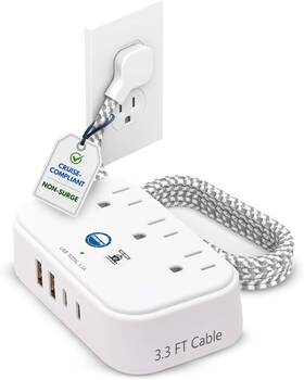 Cruiseon63 Cruise On 313042370339 Approved Power Strip Non Surge Protector With 3.3 Ft Travel Extension Cor