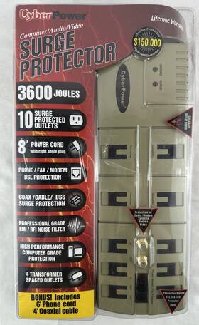 1875 Cyberpower 649532010806 1080 10-outlet Surge Protector 3600 Joules Home Theater 15 Amp W