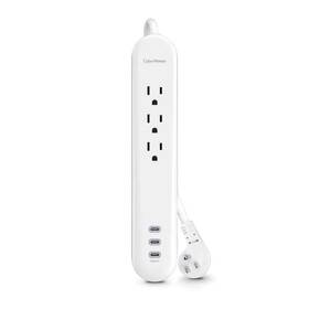 Cyberpower 649532936533 4 Ft. 3-outlet Surge Protector With 3 Usb-c Ports And Cord White