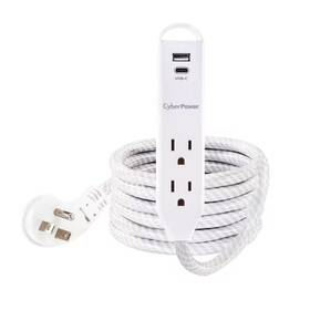 Cyberpower 705353931796 6 Ft. 2-outlet Surge Protector Usb-a 2.4 Amp Usb-c 15-watt 400 Joules Braid C