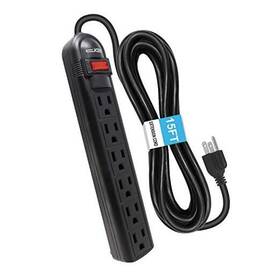 De 654852369741 6-outlet Surge Protector Power Strip With 15-ft Long Extension Cord Black