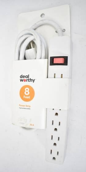 Deal Worthy 198101004536 8ft Power Strip 6 Grounded Outlets White Cable Connector 15a