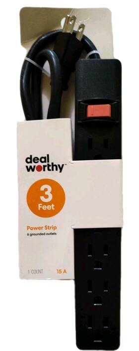 Deal Worthy 198850463936 6 Outlet 3 Ft. Cord 15a Indoor Grounded Power Strip Black 14 Awg