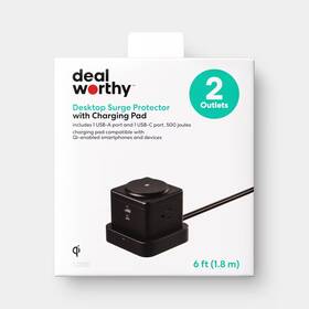 94635663 Dealworthy Desktop Surge Protector Usb-a And Usb-c With Top Charging Pad Black