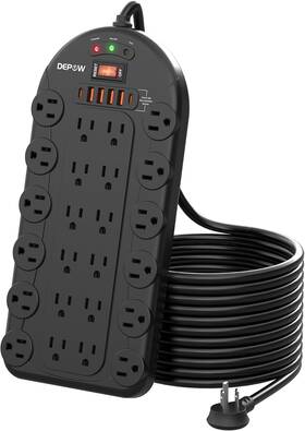 Depow 445019553575 Power Strip 24 Ac Outlets 1875w/15a With 6 Usbs 2 Usb-c Ports Surge