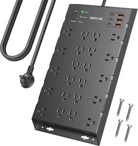 Depow 705353699580 Surge Protector Power Strip 6.5ft Long Flat Plug Extension Cord With 22 Ac Outl