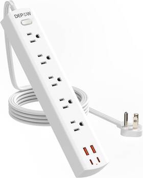 Depow 726084855083 Power Strip Surge Protector 5 Ac Outlets 4 Usb Ports Ft Cord Wall Mount W