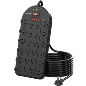 Depow 768443411363 Power Strip 24 Ac Outlets 1875w/15a With 6 Usbs 2 Usb-c Ports Etl Liste