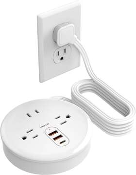 Depow Qy360-cu Retractable Power Strip With 3 Outlets 1625w/13a Travel White
