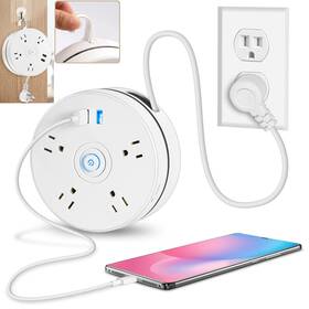 Dbyel-05 Derjly Retractable Power Strip With 6ft Extension Cord 4 Outlets 2 Smart Usb Ports