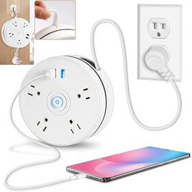 El-05 Derjly Retractable Power Strip 6ft Extension Cord Surge Protec