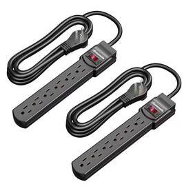 Dewenwils 313045374303 6 Ft. 6-outlet Power Strip Surge Protector 800 J In Black 2-pack