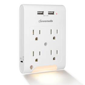 Dewenwils 742377811543 Wall Plug Outlet Adapter Light Sensor Led Night 4 Outlets