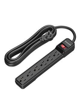 Chou615a Dewenwils 6outlet Power Strip 15ft Cord Flat Plug 15a 500j Surge Wall Mount Ul Black