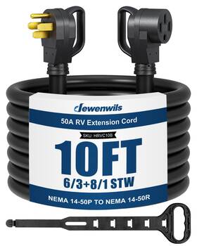 Hrvc10a Dewenwils Ev Rv Extension Cord 50 Amp 10 Feet Nema 14-50p Ft-50a Black