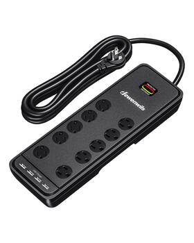 Ps-1017f-1c Dewenwils Ps-1017f-1c/kab-2a5 10-outlet Surge Protector Power Strip With 4 Usb 15ft Cord Black