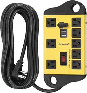 Ps-831f-1a Dewenwils 8-outlet Metal Power Strip Surge Protector With 2 Usb Ports Yellow