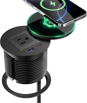 Direct 744759810014 Recessed Power Grommet With 15w Wireless Charger Pd 30w Usb-c Port 1 Ac Outlet
