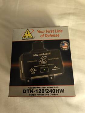 Dtk-120 Ditek Dtk-120/240hw 120vac Power Circuit Surge Protection 20a Breakers