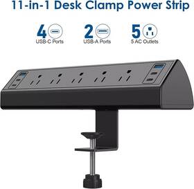 Skub09qsgjlnh Dominion Office 5 X Outlets 4 Usb-c Ports 40w Fast Charging Station Desk Clamp On Power Strip