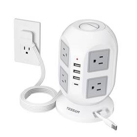 Zhc001 Dongguan Junwei Electronics Co. Ltd. Tower Power Strip Surge Protector 10 Ft Flat Plug Feet Usb Cable Grey