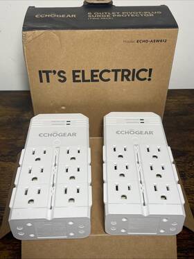 1080 Echogear 744110188035 2 On-wall Surge Protector With 6 Pivoting Ac Outlets &1080 Joules Of