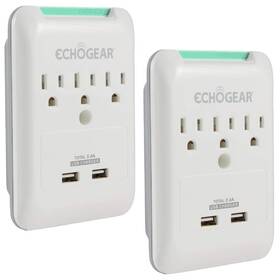 Echogear 793795535429 Outlet Extender Multiplug 2 Pack With 3 Ac Outlets And Usb Ports Low Profil
