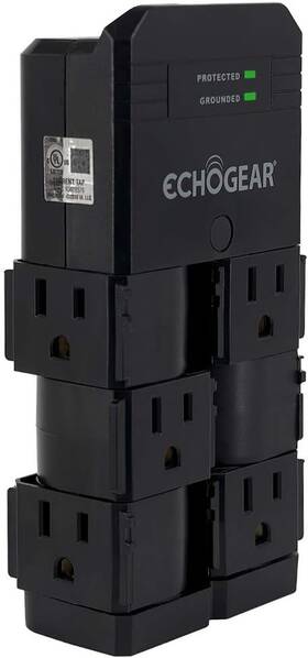 Surge1 Echogear On-wall Surge Protector With 6 Pivoting Ac Outlets And 1080 Joules Of Sur