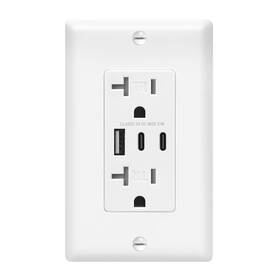 Ewu262c1a-wh Ecoeler Usb Receptacle 20a Duplex Tamper-resistant With Type-a And C Chargi