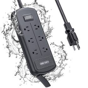 Eg1-02-bk-6 Eigso Usb Outdoor Power Strip Weatherproof Waterproof Surge Protector With 3 P