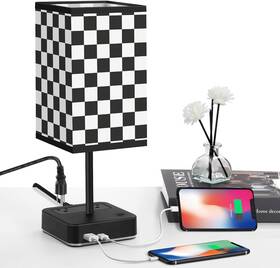 Elcbeam 762704432944 Power Strip With Table Lamp Touch Nightstand 2 Usb Ports And Black