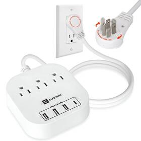Electery 060975642136 360 Rotating Flat Plug Power Strip 3 Ft Extension Cord With Ac Outlets 4 U