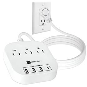Electery 060975642143 Flat Extension Cord With 360 Rotating Plug 6 Ft Power Strip 4 Usb Wall
