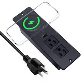 Electmagic 768556046872 Recessed Power Strip With 15w Wireless Charger Furniture Outlet With