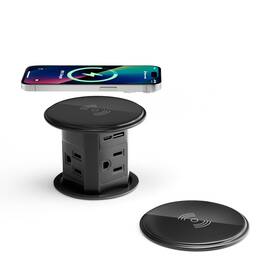 Electmagic 768556046902 Pop Up Countertop Outlet With 15w Wireless Charger Max 20w Usb