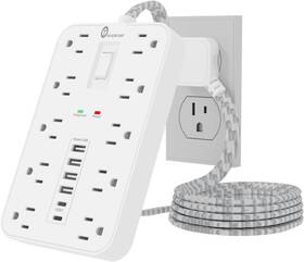 Electric Inc 313043222262 Power Strip Surge Protector 5 Ft Braided Extension Cord Flat Plug 10 Widely S