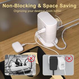 Electric Inc 313096626611 Tower Power Strip Surge Protection Nightlight Flat Plug 7 Ac Outlets