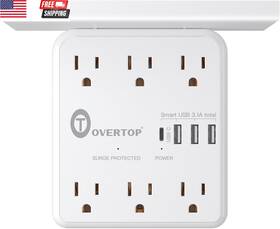 Electric Inc 445031228253 Power Charger With Shelf Wall Outlet Extender Surge Protector 6 Ac Outlets