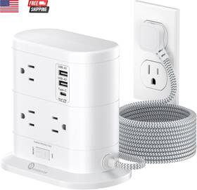 Electric Inc 744110038187 Tower Power Strip With Surge Protection Flat Plug 7 Ac Outlets