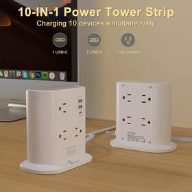 Electric Inc 744110807882 Tower Power Strip Surge Protection Nightlight Flat Plug 7 Ac Outlets 3 Usb Ports