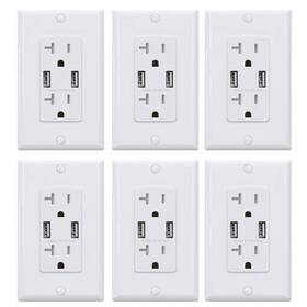 Elegrp 195330000490 4.0 Amp Dual Usb Ports With Smart Chip 20 Duplex Outlet White 6-pack